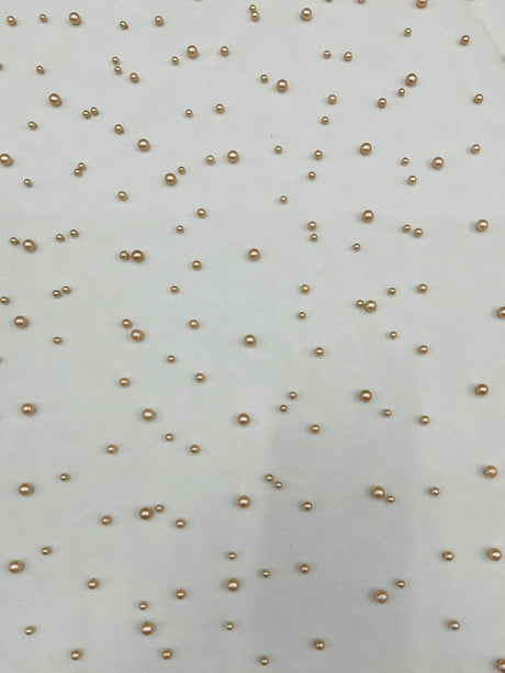 Heavy Scattered Pearls Studded Mesh Pearl Mesh Fabric - Scattered Pearls, 58" Wide (1 Yard)