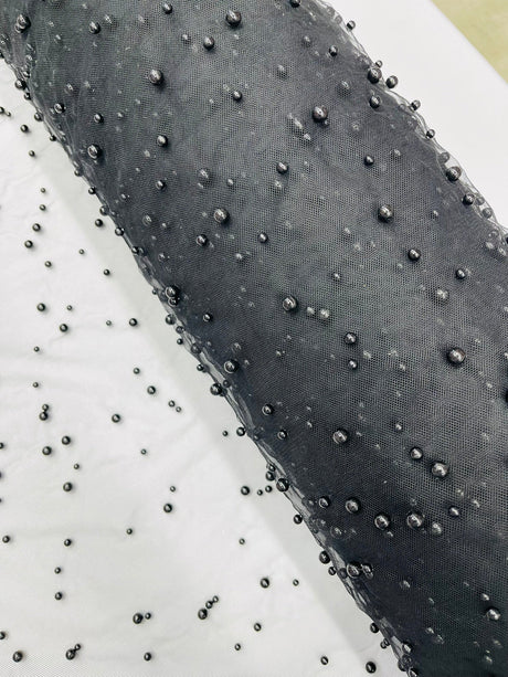 Heavy Scattered Pearls Studded Mesh Pearl Mesh Fabric - Scattered Pearls, 58" Wide (1 Yard)