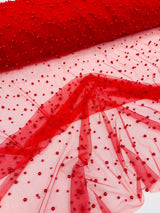 Heavy Scattered Pearls Studded Mesh Pearl Mesh Fabric - Scattered Pearls, 58" Wide (1 Yard)