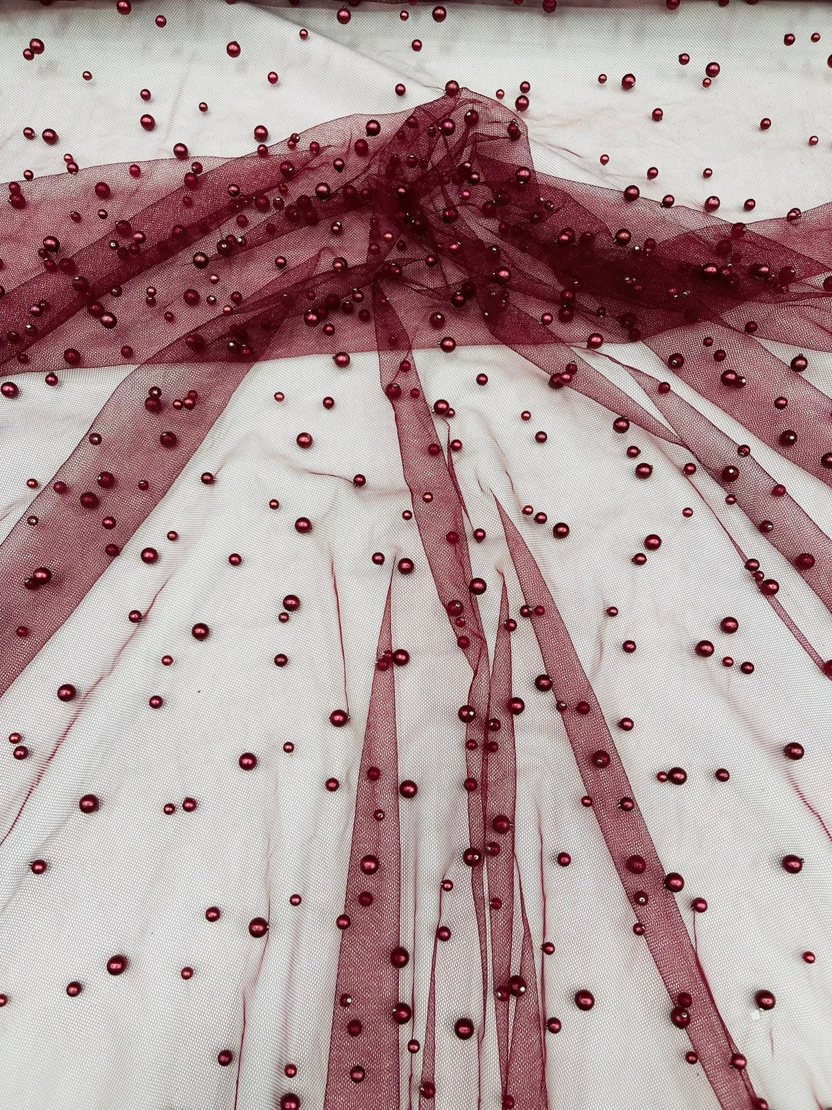 Heavy Scattered Pearls Studded Mesh Pearl Mesh Fabric - Scattered Pearls, 58" Wide (1 Yard)