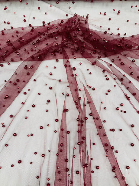 Heavy Scattered Pearls Studded Mesh Pearl Mesh Fabric - Scattered Pearls, 58" Wide (1 Yard)
