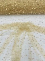 Heavy Scattered Pearls Studded Mesh Pearl Mesh Fabric - Scattered Pearls, 58" Wide (1 Yard)