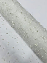 Heavy Scattered Pearls Studded Mesh Pearl Mesh Fabric - Scattered Pearls, 58" Wide (1 Yard)
