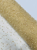 Heavy Scattered Pearls Studded Mesh Pearl Mesh Fabric - Scattered Pearls, 58" Wide (1 Yard)