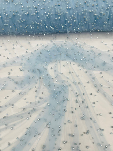 Heavy Scattered Pearls Studded Mesh Pearl Mesh Fabric - Scattered Pearls, 58" Wide (1 Yard)