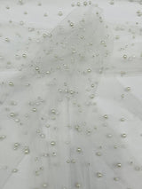 Heavy Scattered Pearls Studded Mesh Pearl Mesh Fabric - Scattered Pearls, 58" Wide (1 Yard)