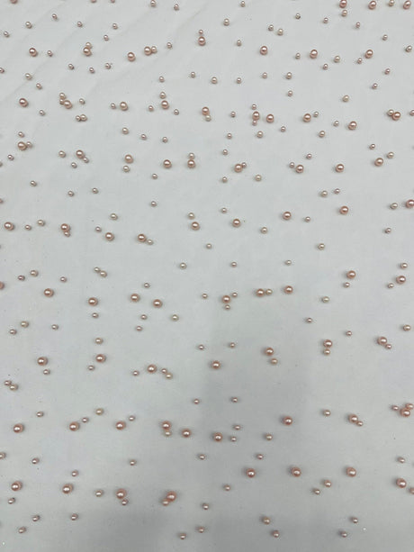 Heavy Scattered Pearls Studded Mesh Pearl Mesh Fabric - Scattered Pearls, 58" Wide (1 Yard)