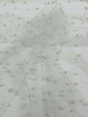 Heavy Scattered Pearls Studded Mesh Pearl Mesh Fabric - Scattered Pearls, 58" Wide (1 Yard)