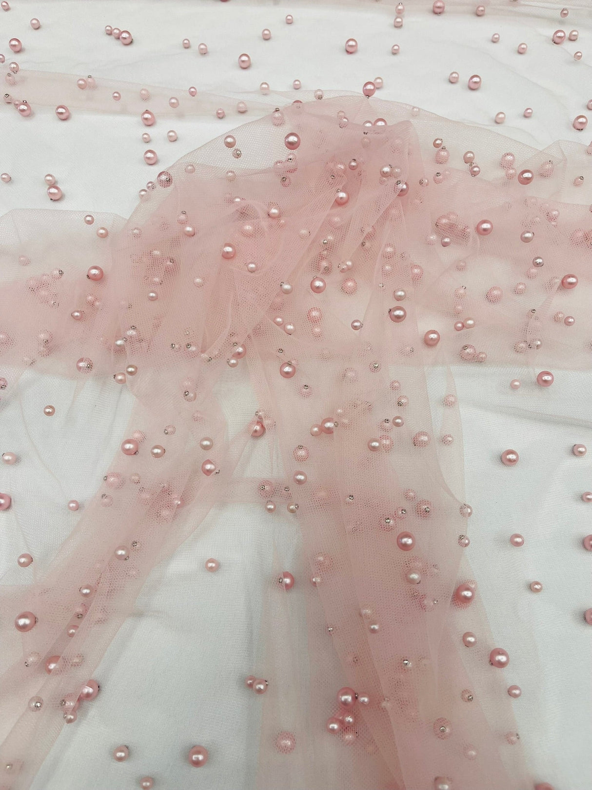 Heavy Scattered Pearls Studded Mesh Pearl Mesh Fabric - Scattered Pearls, 58" Wide (1 Yard)