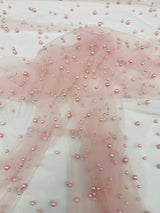Heavy Scattered Pearls Studded Mesh Pearl Mesh Fabric - Scattered Pearls, 58" Wide (1 Yard)