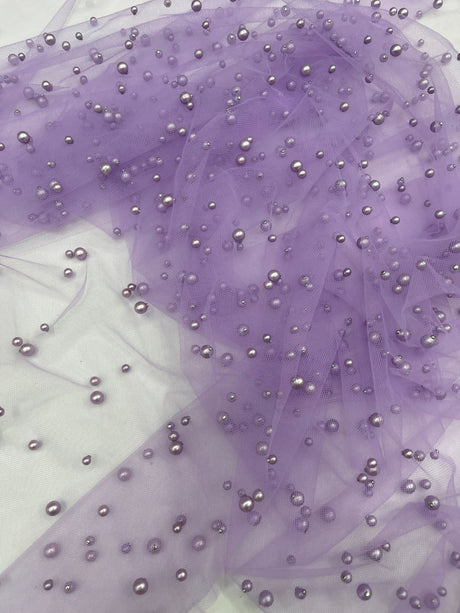 Heavy Scattered Pearls Studded Mesh Pearl Mesh Fabric - Scattered Pearls, 58" Wide (1 Yard)