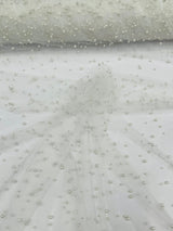 Heavy Scattered Pearls Studded Mesh Pearl Mesh Fabric - Scattered Pearls, 58" Wide (1 Yard)