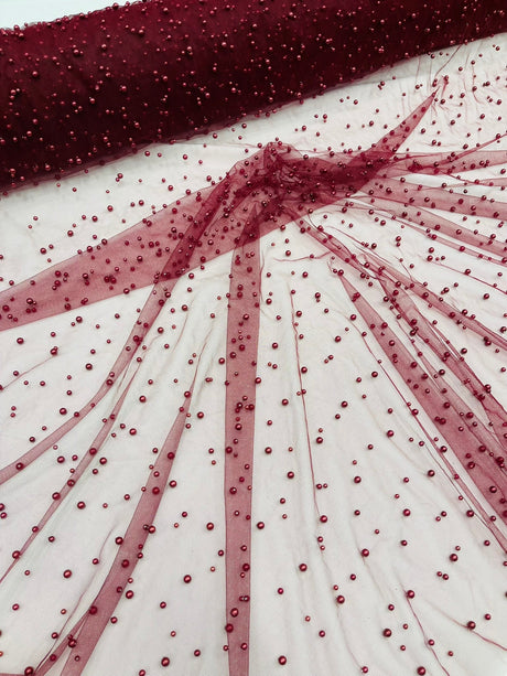 Heavy Scattered Pearls Studded Mesh Pearl Mesh Fabric - Scattered Pearls, 58" Wide (1 Yard)