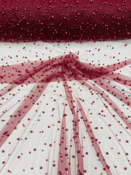 Heavy Scattered Pearls Studded Mesh Pearl Mesh Fabric - Scattered Pearls, 58" Wide (1 Yard)