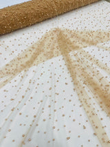Heavy Scattered Pearls Studded Mesh Pearl Mesh Fabric - Scattered Pearls, 58" Wide (1 Yard)