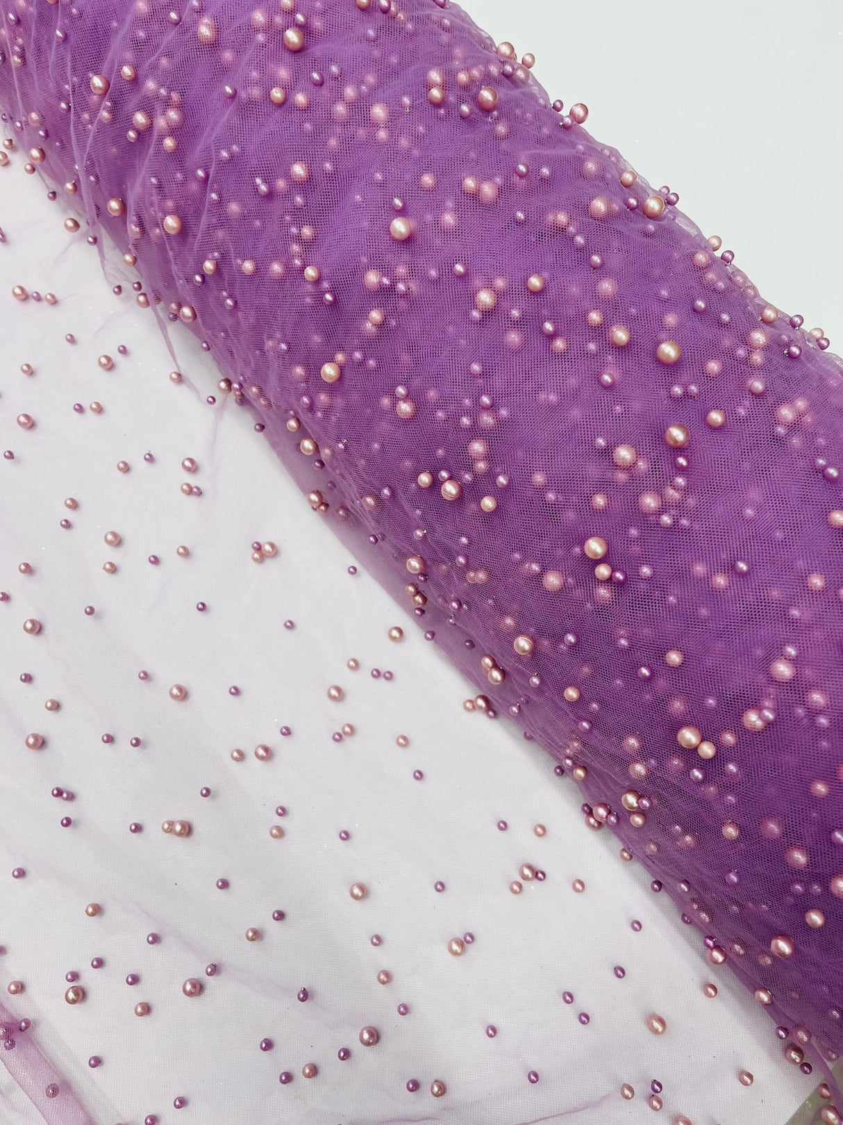Heavy Scattered Pearls Studded Mesh Pearl Mesh Fabric - Scattered Pearls, 58" Wide (1 Yard)