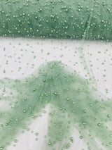 Heavy Scattered Pearls Studded Mesh Pearl Mesh Fabric - Scattered Pearls, 58" Wide (1 Yard)