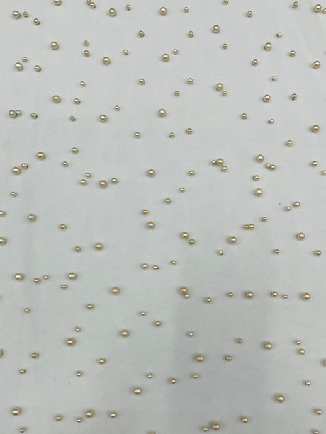 Heavy Scattered Pearls Studded Mesh Pearl Mesh Fabric - Scattered Pearls, 58" Wide (1 Yard)