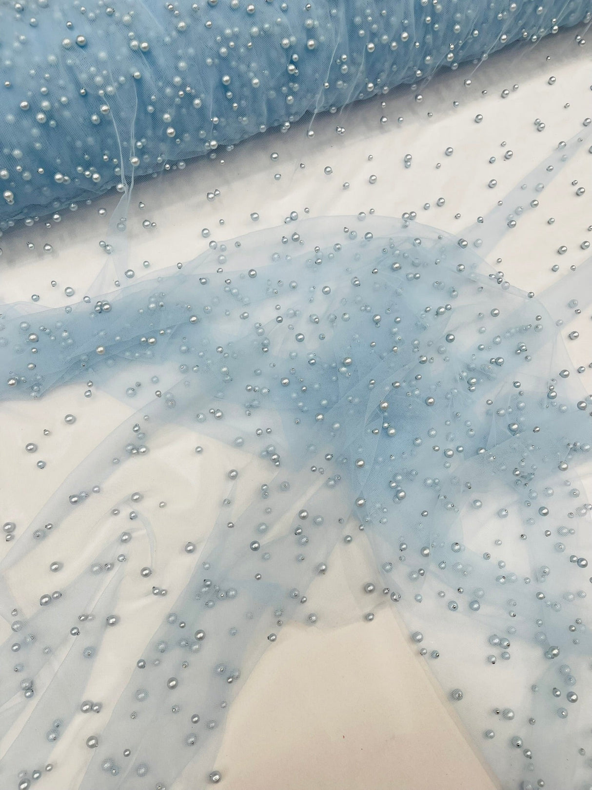 Heavy Scattered Pearls Studded Mesh Pearl Mesh Fabric - Scattered Pearls, 58" Wide (1 Yard)