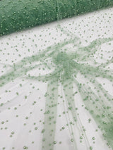 Heavy Scattered Pearls Studded Mesh Pearl Mesh Fabric - Scattered Pearls, 58" Wide (1 Yard)