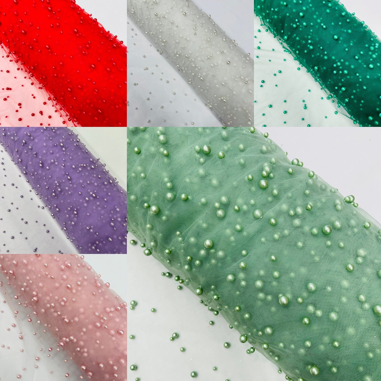 Heavy Scattered Pearls Studded Mesh Pearl Mesh Fabric - Scattered Pearls, 58" Wide (1 Yard)