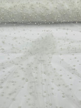 Heavy Scattered Pearls Studded Mesh Pearl Mesh Fabric - Scattered Pearls, 58" Wide (1 Yard)