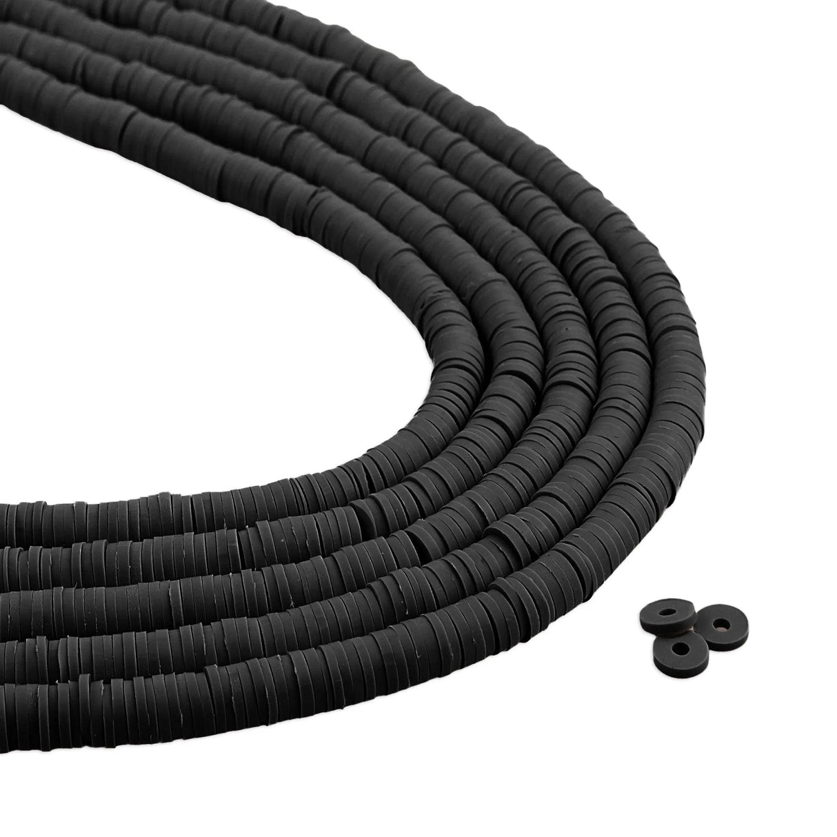 Heishi Polymer Clay Disc Beads 6mm - Black (3200 beads - 10 Strands 15")