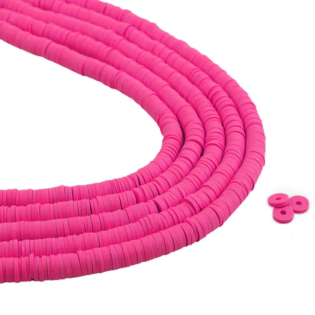 Heishi Polymer Clay Disc Beads 6mm - Bright Pink (3200 beads - 10 Strands 15")