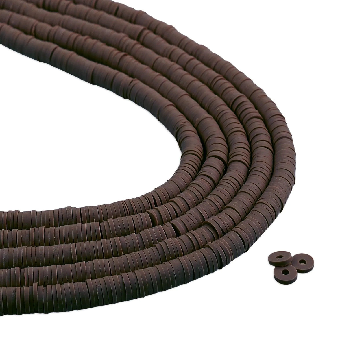 Heishi Polymer Clay Disc Beads 6mm - Deep Brown (3200 beads - 10 Strands 15")