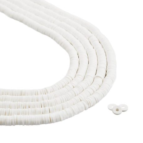 Heishi Polymer Clay Disc Beads 6mm - White (3200 beads - 10 Strands 15")