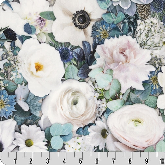 Digital Cuddle Fabric White Blooming Buds