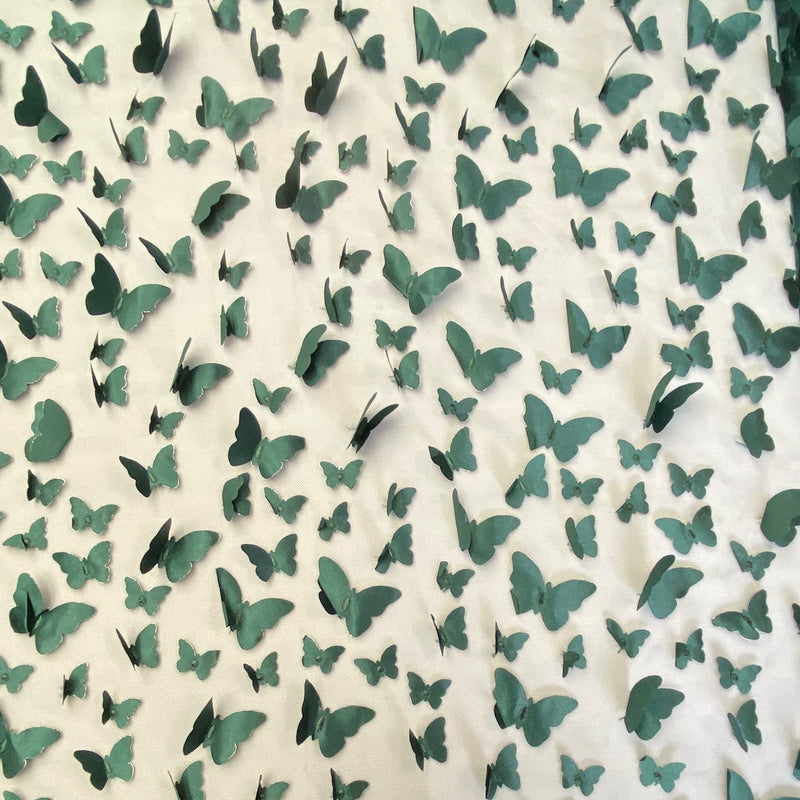1 Yard Hunter Green 3D Butterfly Stretch Mesh Fabric with Satin Appliqué for Costumes and Dresses 54 Inch Wide