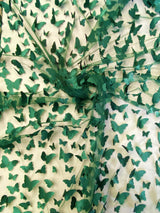 3D Butterflies Hunter Green Polyester Mesh Fabric - Light Weight Satin Butterflies, Hunter Green, 54" Width (1 Yard)