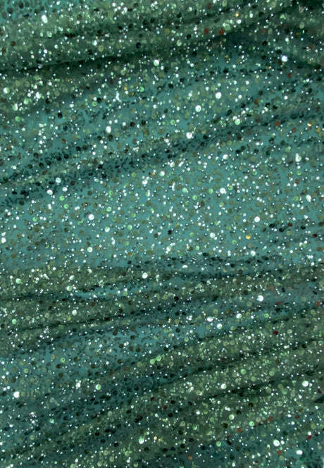 BPS Mesh Lace Polyester Fabric - Hunter Green Beads, Pearls, Sequins, 60" Width (1 Yard)