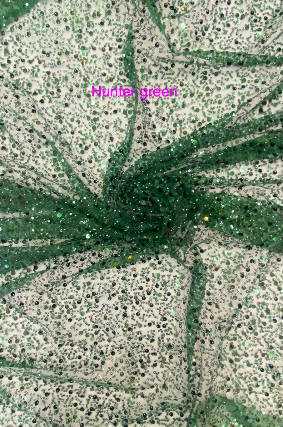 BPS Mesh Lace Polyester Fabric - Hunter Green Beads, Pearls, Sequins, 60" Width (1 Yard)
