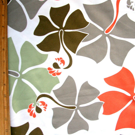 Microfiber Boardshort Fabric Hibiscus Floral on Creme