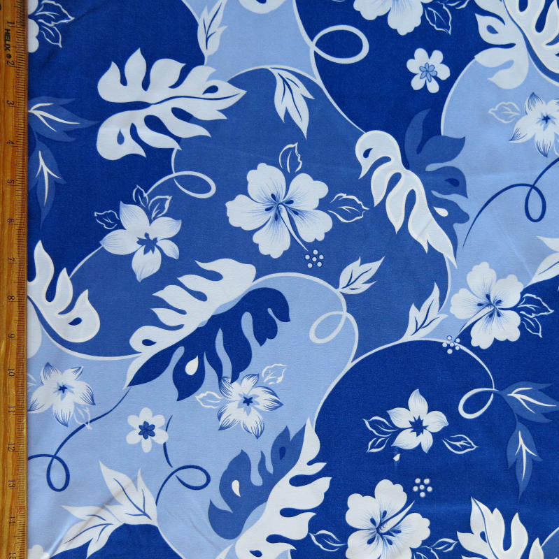 Microfiber Boardshort Fabric Shades of Blue Hibiscus Floral