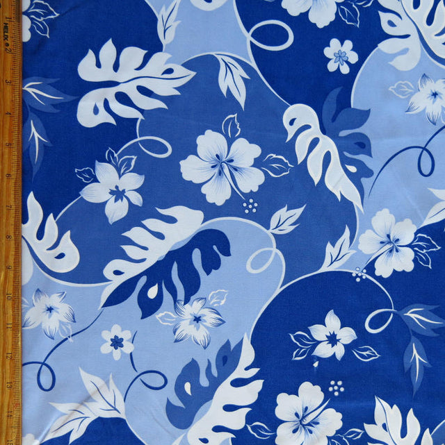 Microfiber Boardshort Fabric Shades of Blue Hibiscus Floral