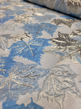 Brocade Sky Blue Silver Maple Leaf Fabric