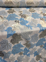 Brocade Sky Blue Silver Maple Leaf Fabric