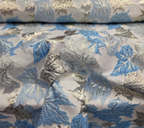 Brocade Sky Blue Silver Maple Leaf Fabric