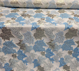 Brocade Sky Blue Silver Maple Leaf Fabric
