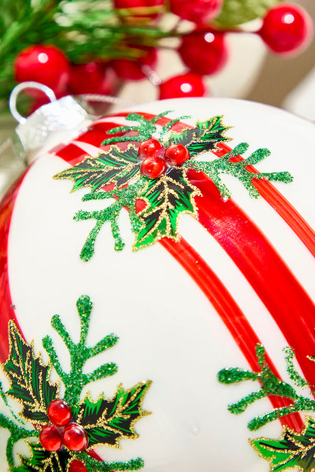 5" Holly Striped Glass Ornament