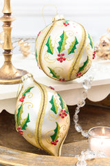 5" - 7" Glass Holly Ball & Finial Ornament