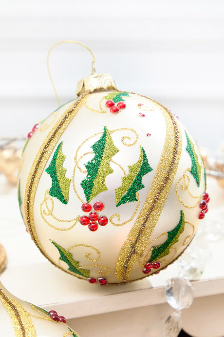 5" - 7" Glass Holly Ball & Finial Ornament