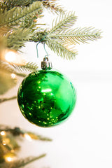 3.1” Shiny Holly Green Shatterproof Ornaments - Set of 6