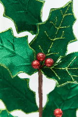 28" Green & Red Holly Leaves Spray