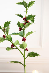30 Inch Holly Stem with Red Berries Decorative Christmas Floral Pick