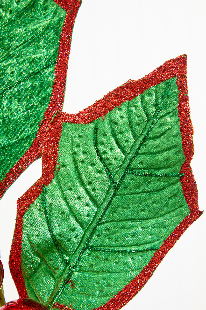 30" Holly Leaves Spray - Red & Green
