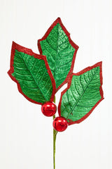 30" Holly Leaves Spray - Red & Green